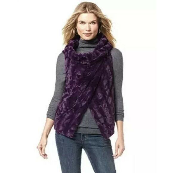CHI BY CARLOS FALCHI FAUX Dyed Mink FUR DRAPED VEST Lux Purple L XL - Picture 1 of 9